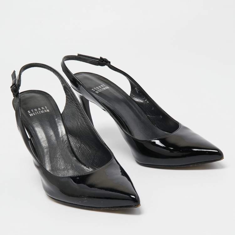 Pre Owned Stuart Weitzman Black Patent Leather Slingback Pumps Size 39.5 
