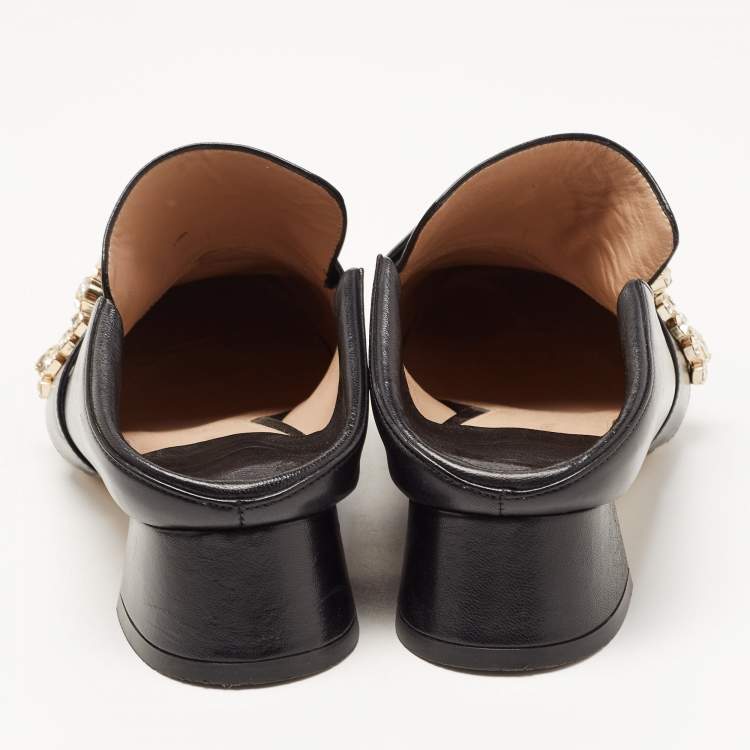 Pre Owned Stuart Weitzman Black Leather Irises Loafer Pumps Size 39.5