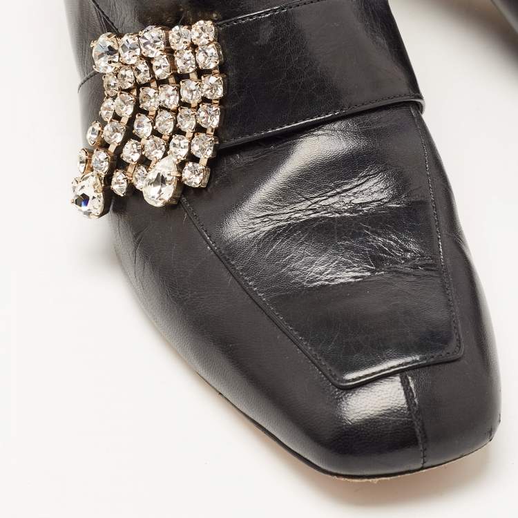 Pre Owned Stuart Weitzman Black Leather Irises Loafer Pumps Size 39.5