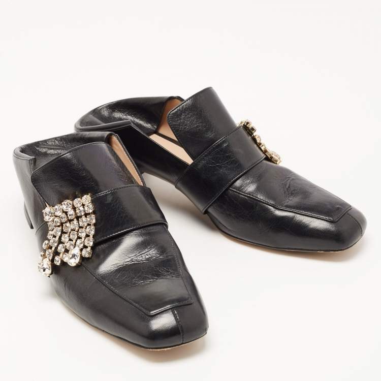 Pre Owned Stuart Weitzman Black Leather Irises Loafer Pumps Size 39.5