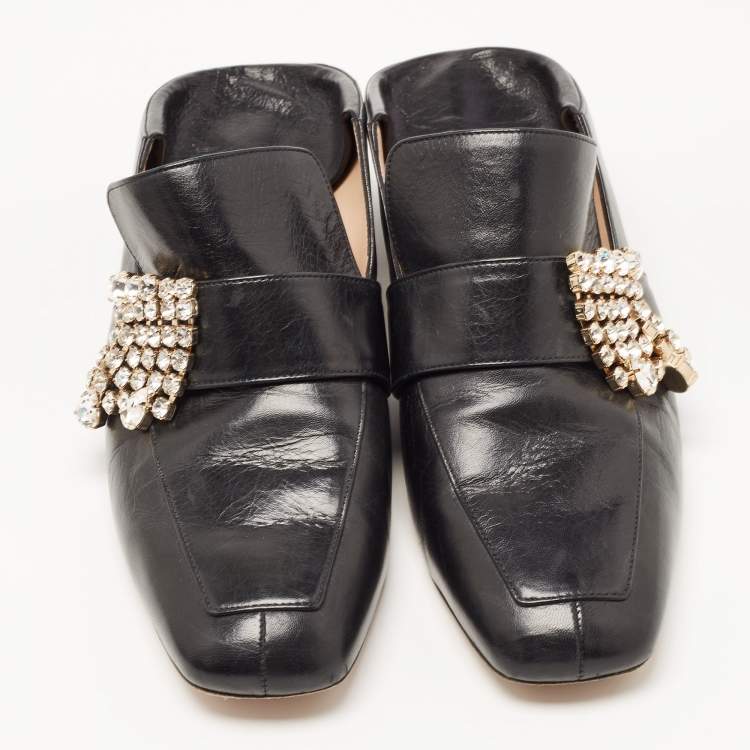 Pre Owned Stuart Weitzman Black Leather Irises Loafer Pumps Size 39.5