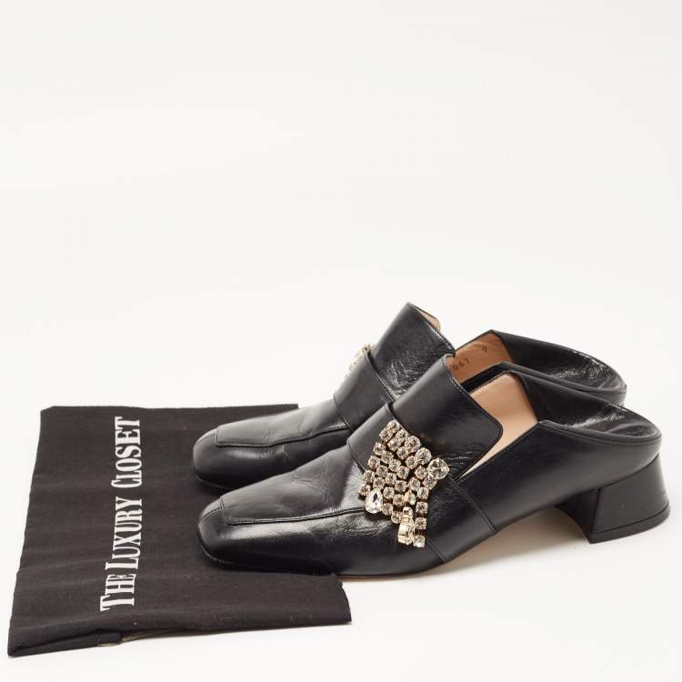 Pre Owned Stuart Weitzman Black Leather Irises Loafer Pumps Size 39.5