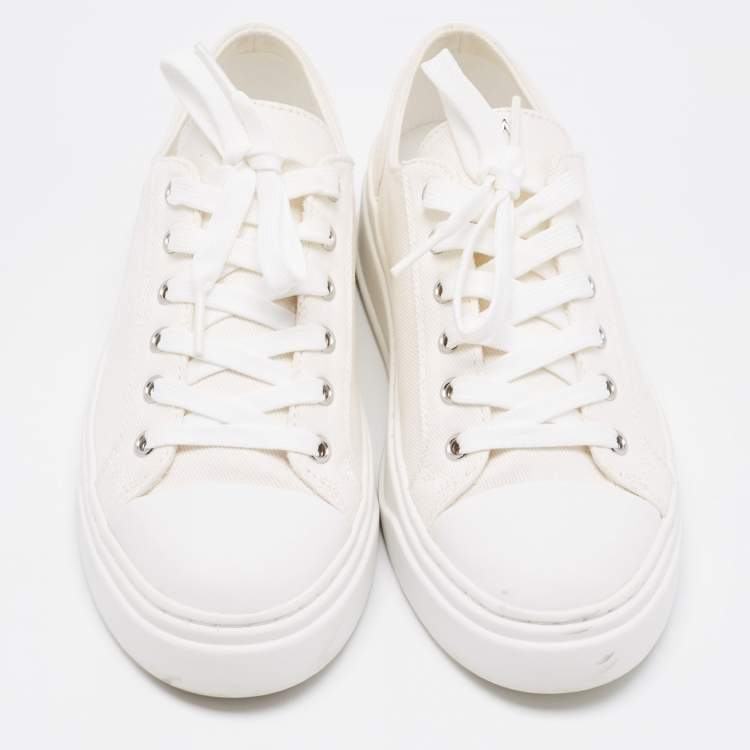 Pre Owned Stuart Weitzman White Canvas Sammy Sneakers Size 36.5