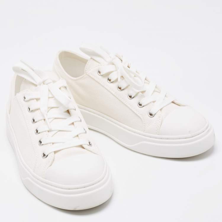 Pre Owned Stuart Weitzman White Canvas Sammy Sneakers Size 36.5