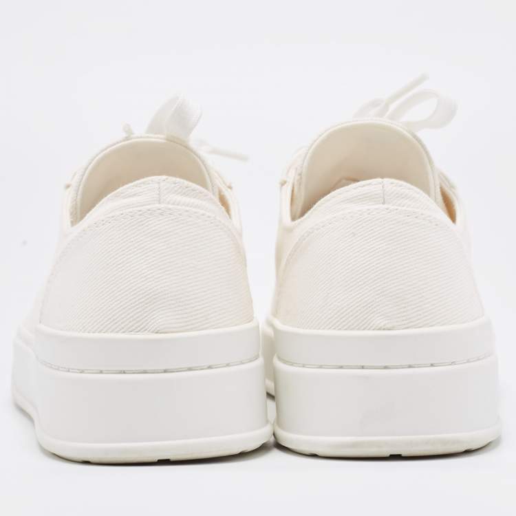 Pre Owned Stuart Weitzman White Canvas Sammy Sneakers Size 36.5