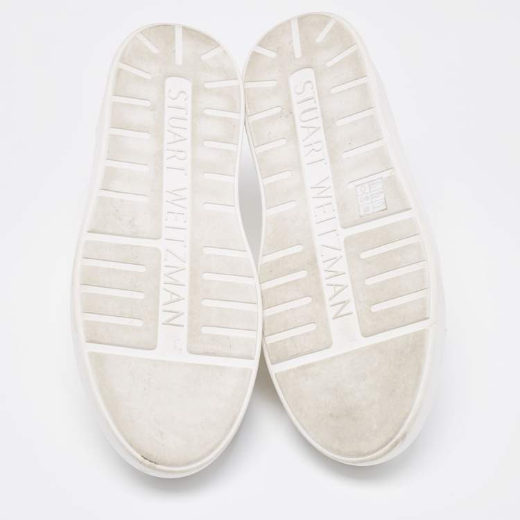 Pre Owned Stuart Weitzman White Canvas Sammy Sneakers Size 36.5