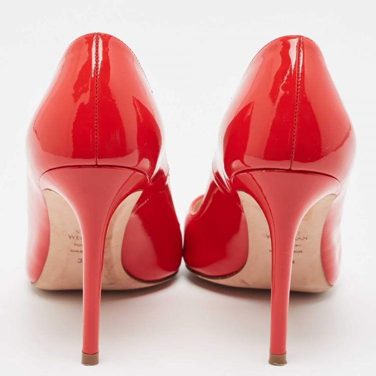 Pre Owned Stuart Weitzman Red Patent Leather Anny Pointed Toe Pumps Size 37.5