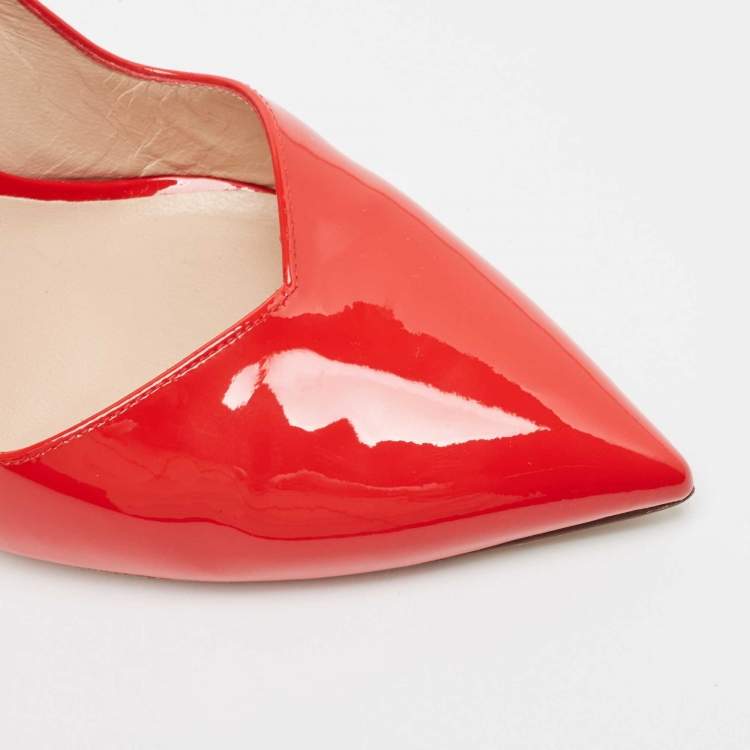 Pre Owned Stuart Weitzman Red Patent Leather Anny Pointed Toe Pumps Size 37.5