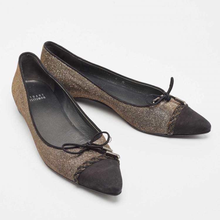 Pre Owned Stuart Weitzman Gold/Silver Glitter and Nubuck Ballet Flats Size 38.5