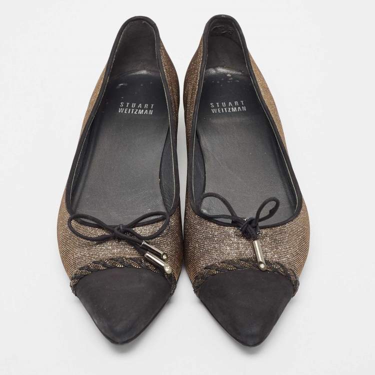 Pre Owned Stuart Weitzman Gold/Silver Glitter and Nubuck Ballet Flats Size 38.5