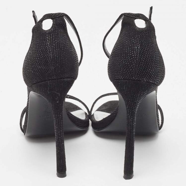 Pre Owned Stuart Weitzman Black Textured Suede Open Toe Ankle Strap Sandals Size 35.5