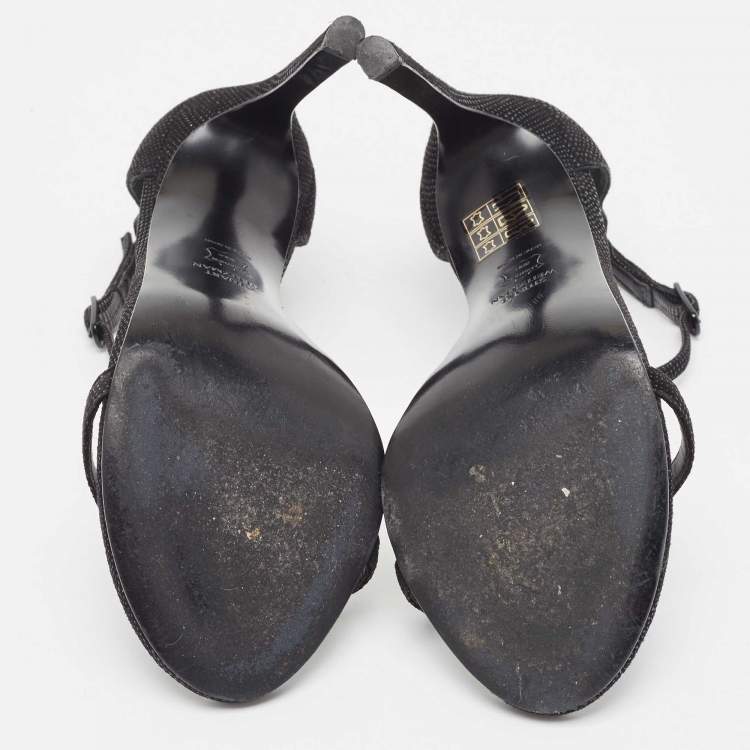 Pre Owned Stuart Weitzman Black Textured Suede Open Toe Ankle Strap Sandals Size 35.5