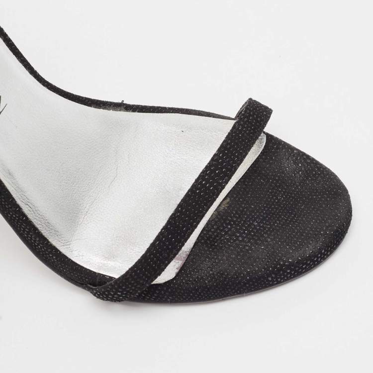 Pre Owned Stuart Weitzman Black Textured Suede Open Toe Ankle Strap Sandals Size 35.5