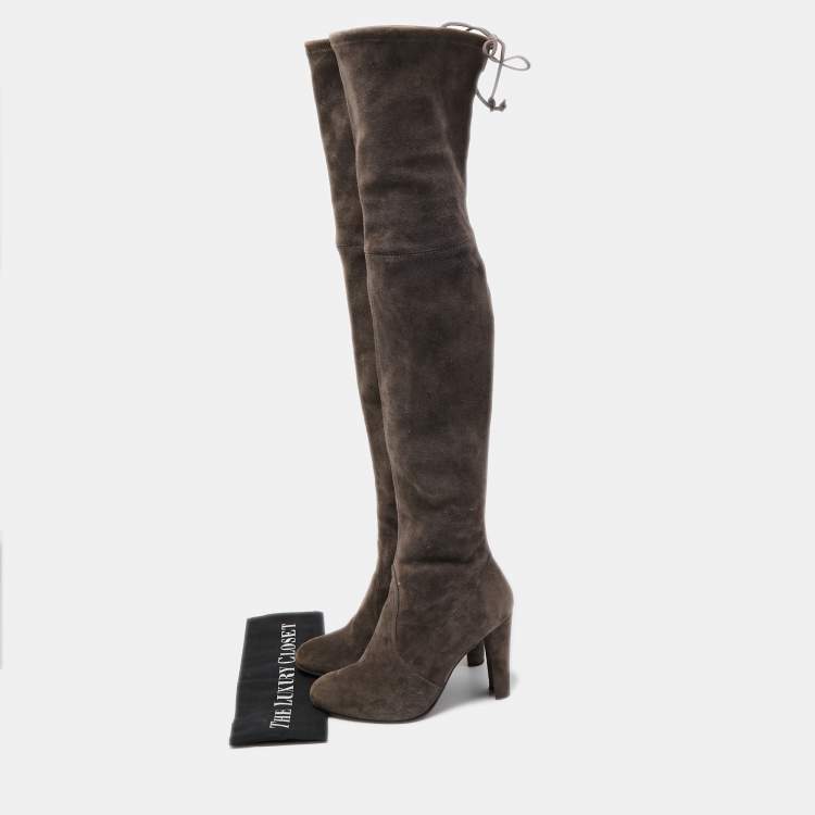 Pre Owned Stuart Weitzman Grey Suede Knee Length Boots Size 37.5