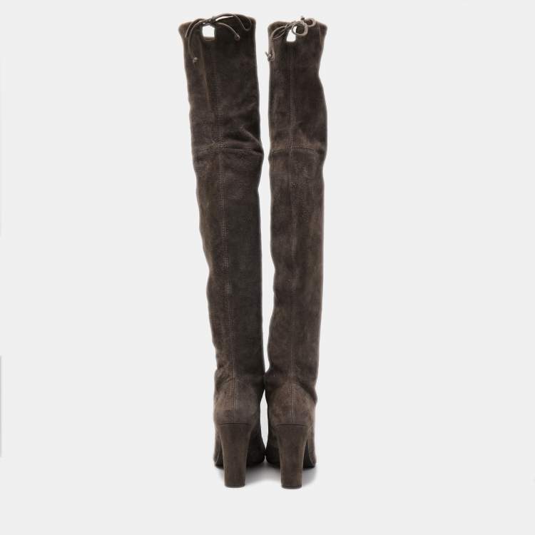 Pre Owned Stuart Weitzman Grey Suede Knee Length Boots Size 37.5