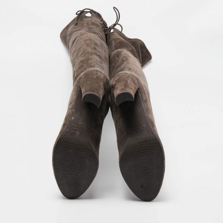 Pre Owned Stuart Weitzman Grey Suede Knee Length Boots Size 37.5