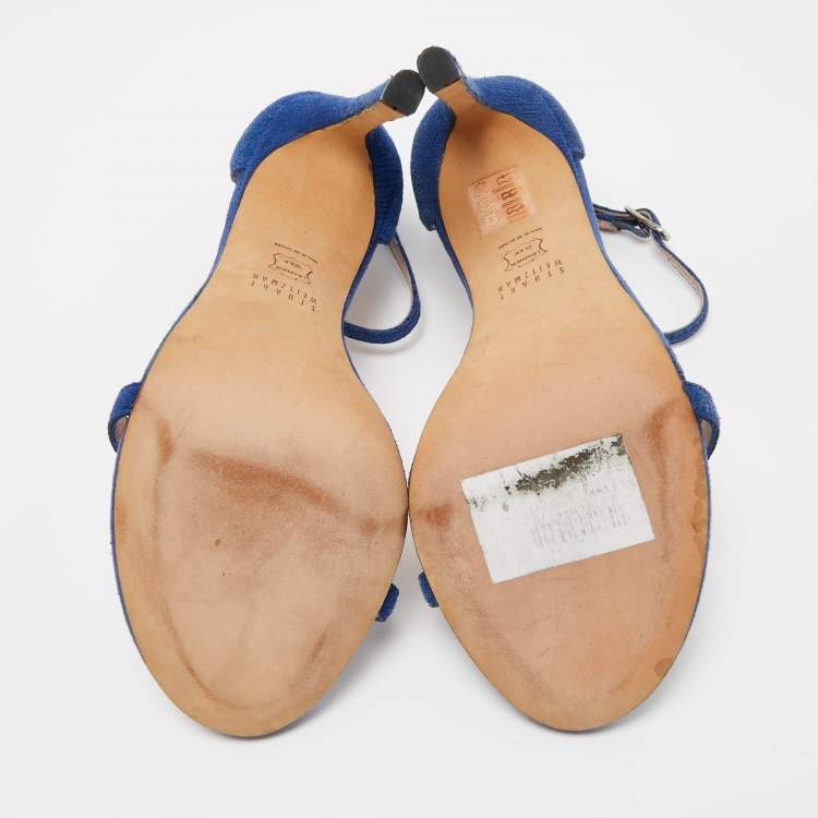 Pre Owned Stuart Weitzman Blue Suede Ankle Strap Sandals Size 37.5