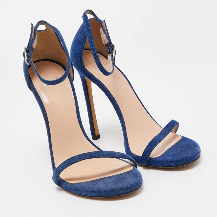 Pre Owned Stuart Weitzman Blue Suede Ankle Strap Sandals Size 37.5