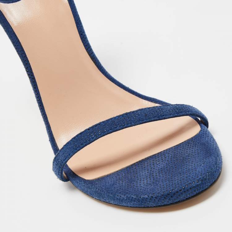 Pre Owned Stuart Weitzman Blue Suede Ankle Strap Sandals Size 37.5