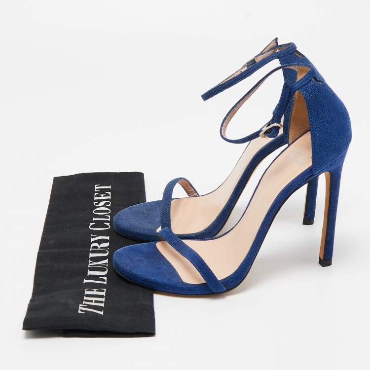 Pre Owned Stuart Weitzman Blue Suede Ankle Strap Sandals Size 37.5