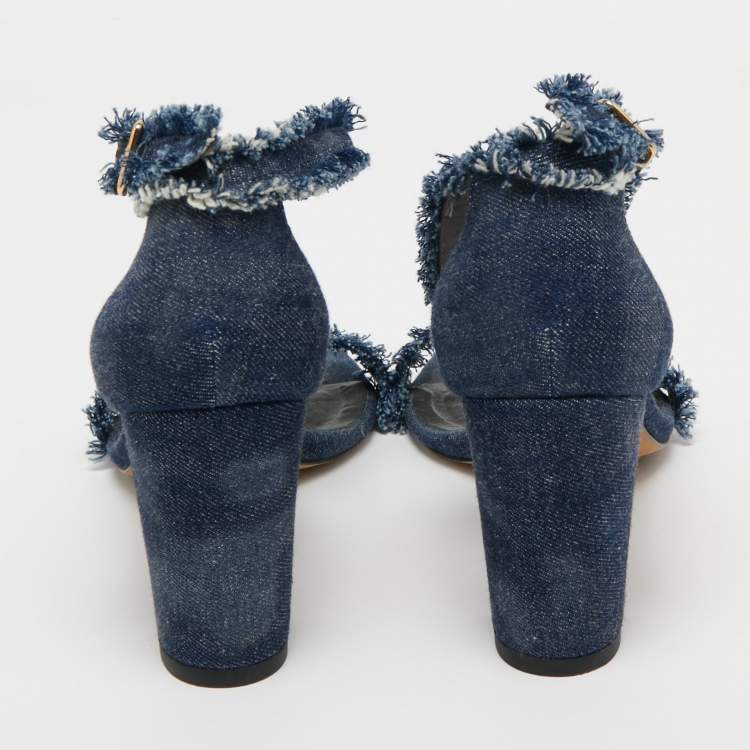 Pre Owned Stuart Weitzman Blue Denim Ankle Strap Sandals Size 38