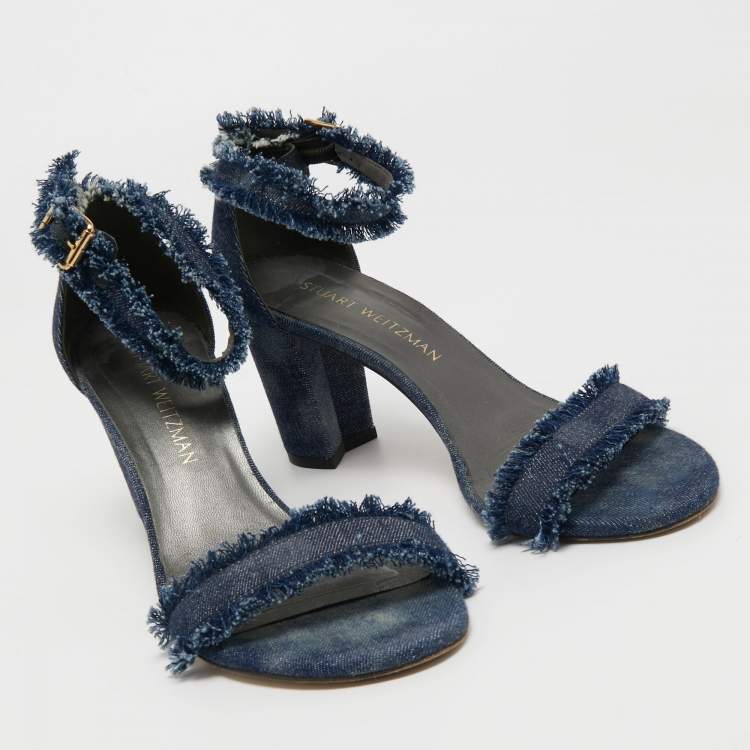 Pre Owned Stuart Weitzman Blue Denim Ankle Strap Sandals Size 38