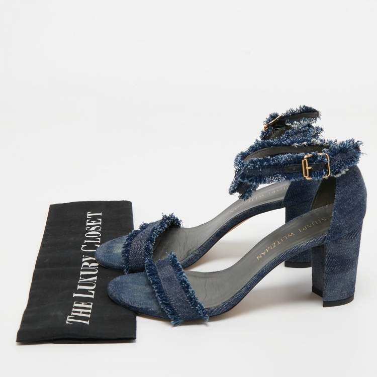 Pre Owned Stuart Weitzman Blue Denim Ankle Strap Sandals Size 38