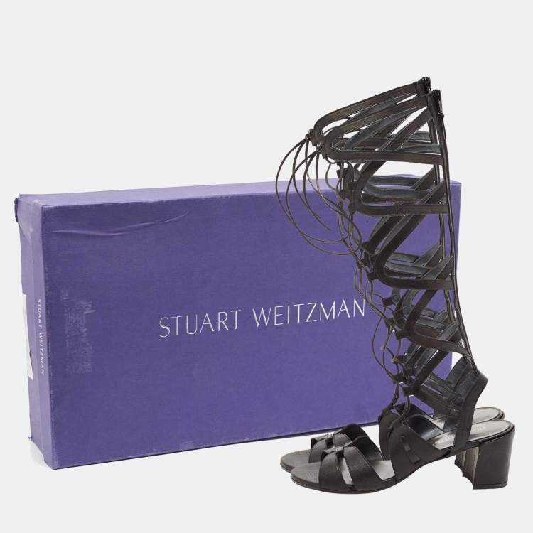 Pre Owned Stuart Weitzman Black Leather Grecian Gladiator Sandals Size 40