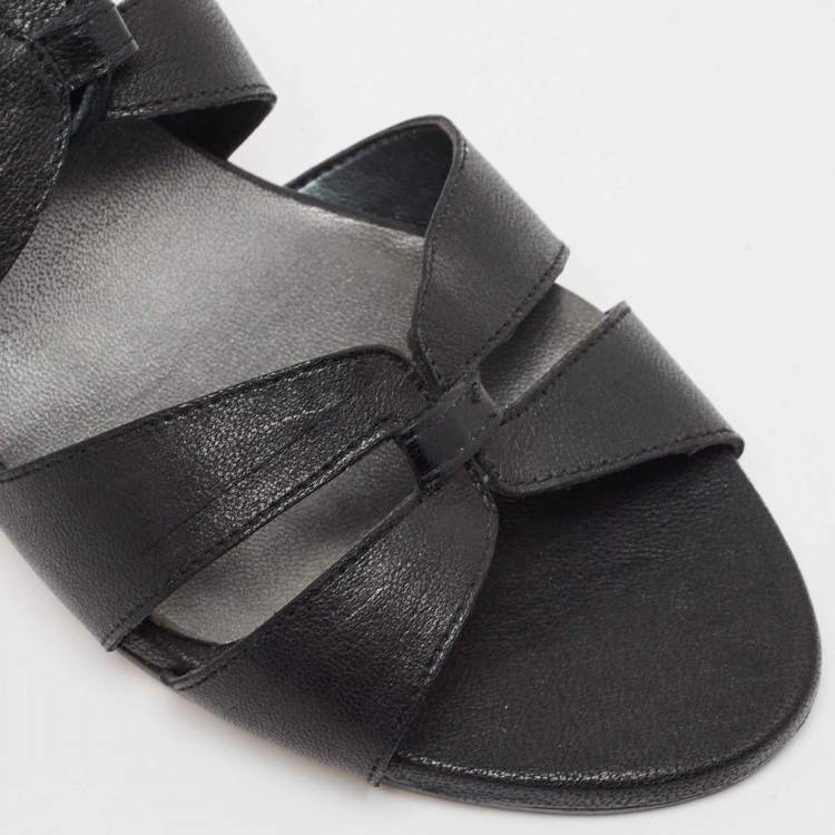 Pre Owned Stuart Weitzman Black Leather Grecian Gladiator Sandals Size 40
