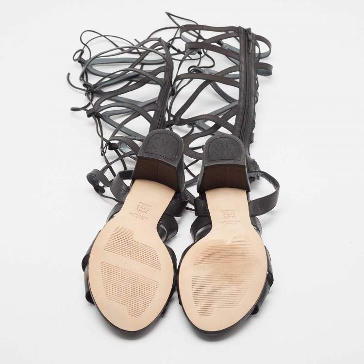 Pre Owned Stuart Weitzman Black Leather Grecian Gladiator Sandals Size 40