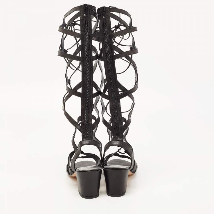 Pre Owned Stuart Weitzman Black Leather Grecian Gladiator Sandals Size 40