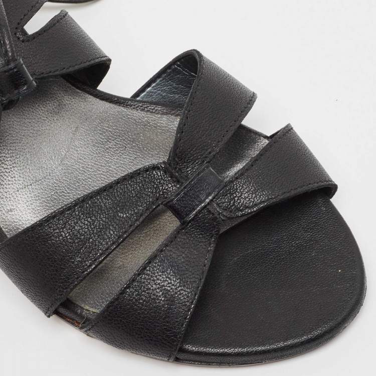 Pre Owned Stuart Weitzman Black Leather Grecian Gladiator Sandals Size 36