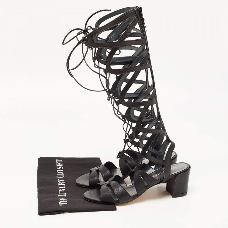Pre Owned Stuart Weitzman Black Leather Grecian Gladiator Sandals Size 36