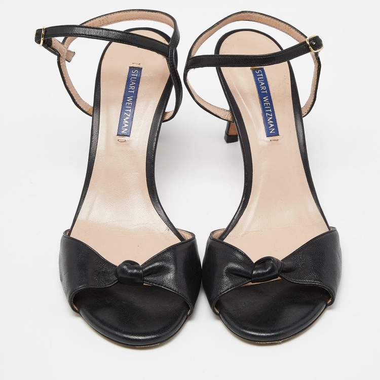 Pre Owned Stuart Weitzman Black Leather Ankle Strap Sandals Size 38.5