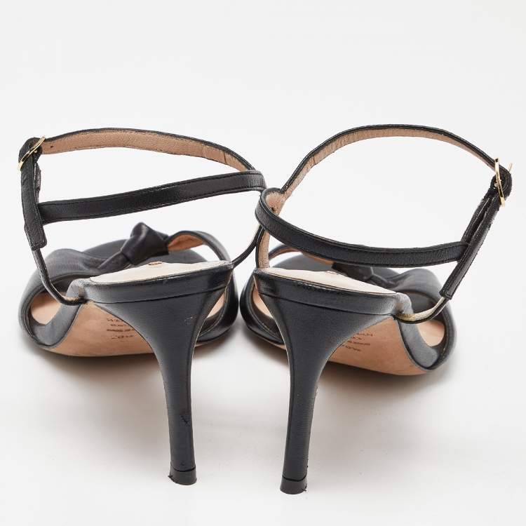 Pre Owned Stuart Weitzman Black Leather Ankle Strap Sandals Size 38.5