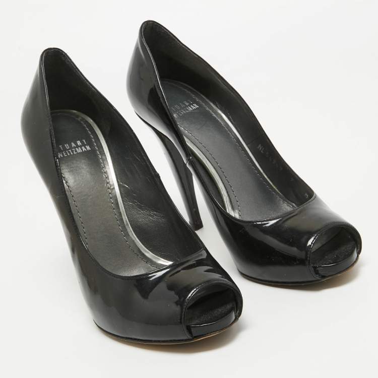 Pre Owned Stuart Weitzman Black Patent Platform Round Toe Pumps Size 39.5