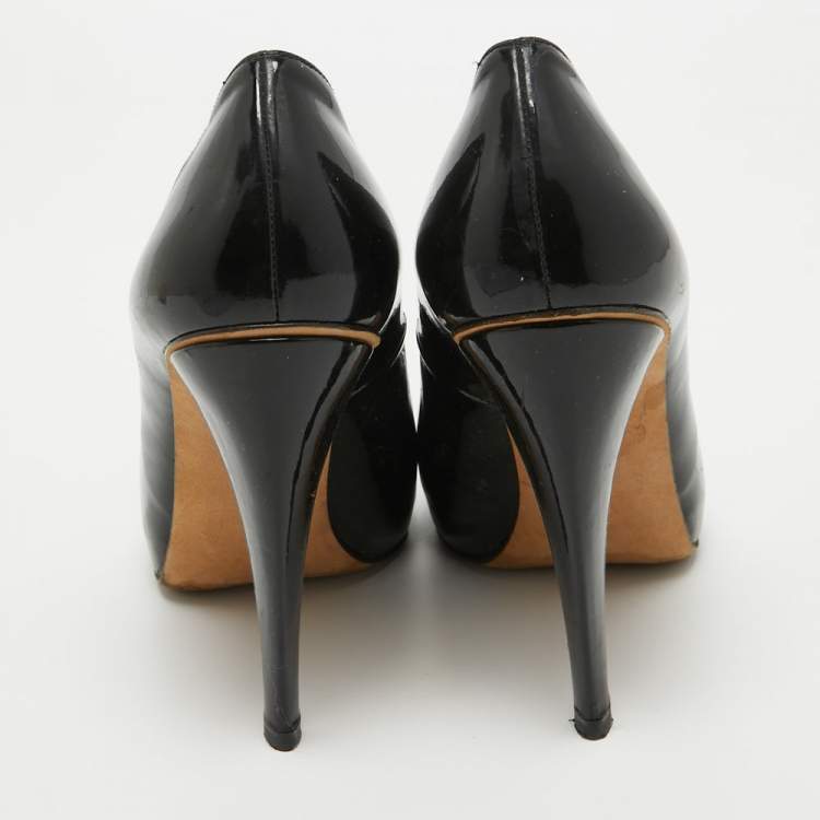 Pre Owned Stuart Weitzman Black Patent Platform Round Toe Pumps Size 39.5
