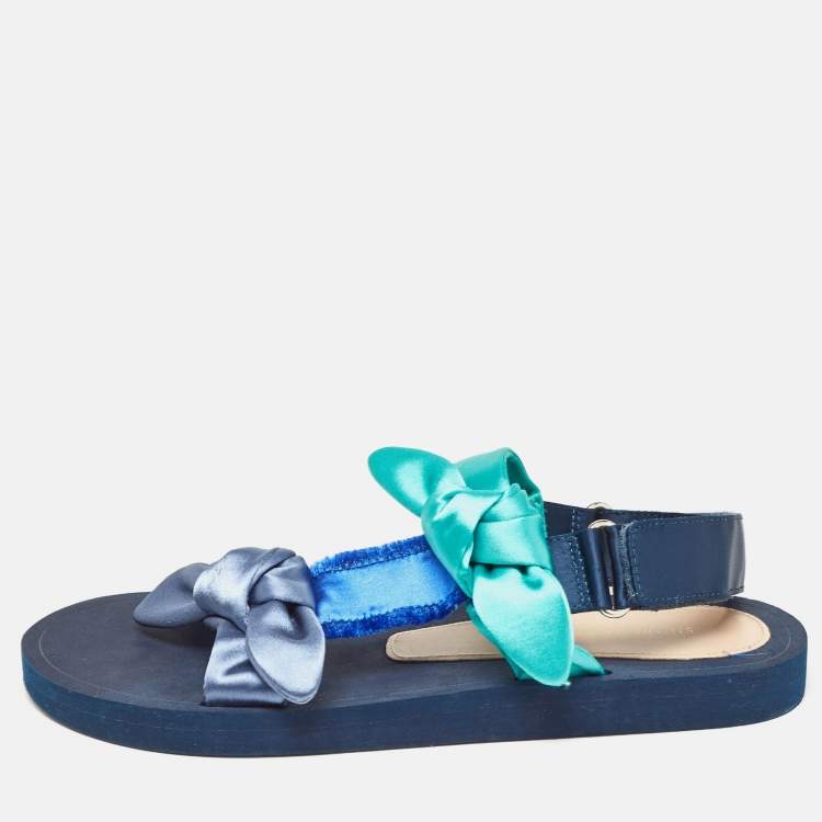 مملوكة مسبقًا Stuart Weitzman Multicolor Satin Knot Slingback Slide Sandals Size 38.5