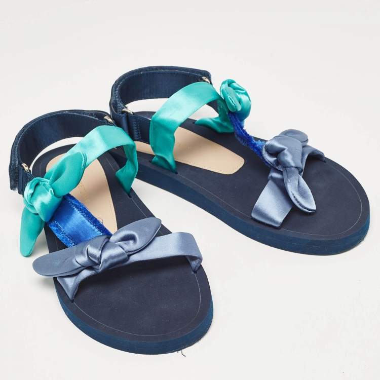 مملوكة مسبقًا Stuart Weitzman Multicolor Satin Knot Slingback Slide Sandals Size 38.5