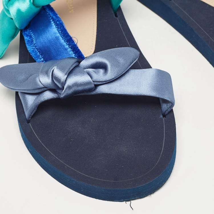 مملوكة مسبقًا Stuart Weitzman Multicolor Satin Knot Slingback Slide Sandals Size 38.5