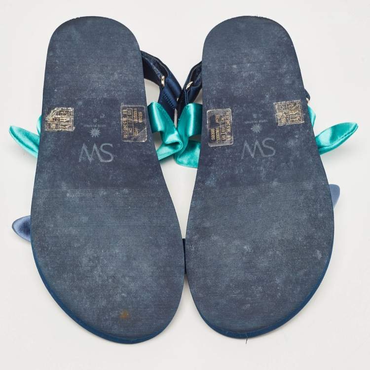 مملوكة مسبقًا Stuart Weitzman Multicolor Satin Knot Slingback Slide Sandals Size 38.5