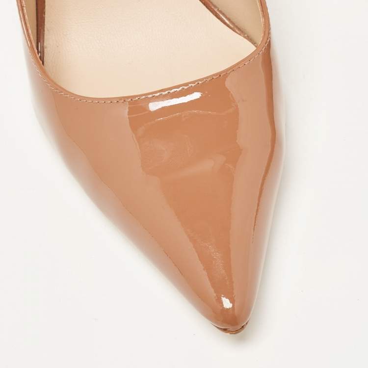 Pre Owned Stuart Weitzman Beige Patent Pointed Toe Pumps Size 38.5
