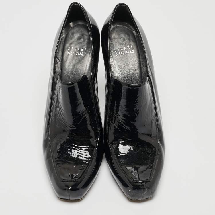 Pre Owned Stuart Weitzman Black Patent Leather Loafer Pumps Size 39