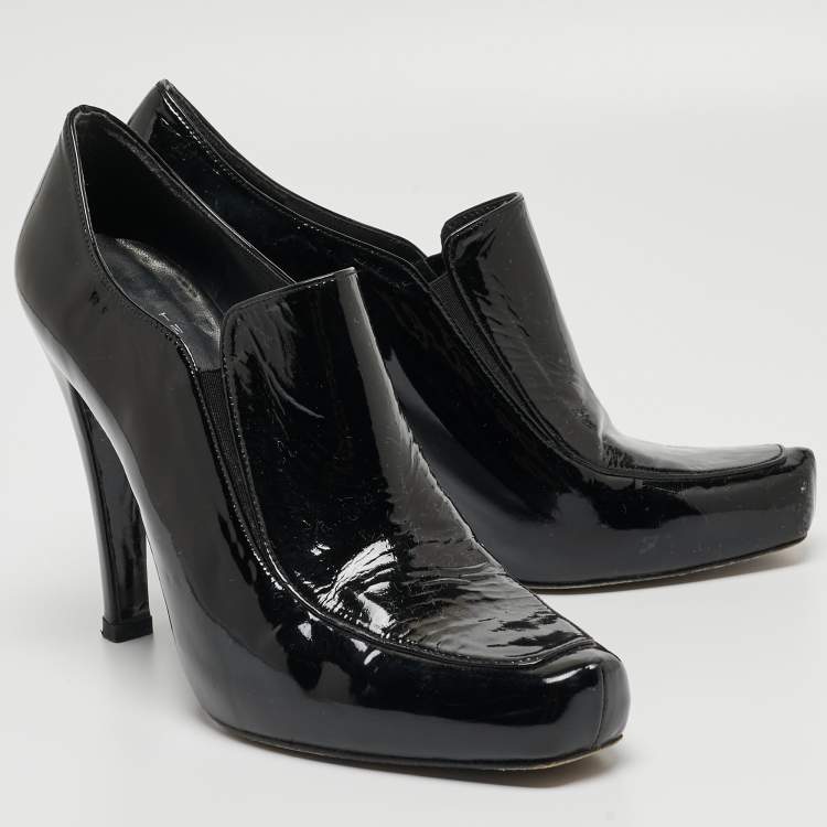 Pre Owned Stuart Weitzman Black Patent Leather Loafer Pumps Size 39