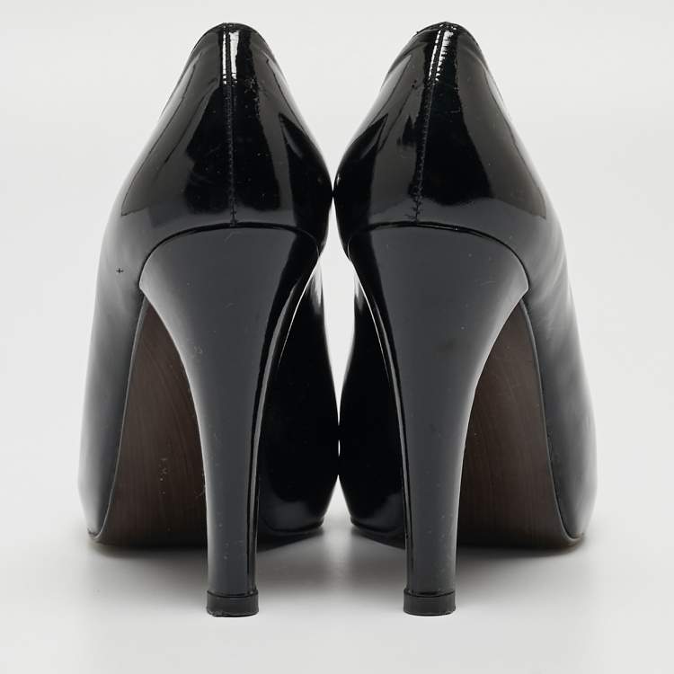 Pre Owned Stuart Weitzman Black Patent Leather Loafer Pumps Size 39