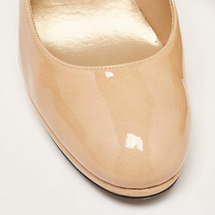 Pre Owned Stuart Weitzman Beige Patent Leather Platswoon Pumps Size 38