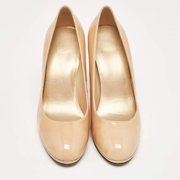 Pre Owned Stuart Weitzman Beige Patent Leather Platswoon Pumps Size 38