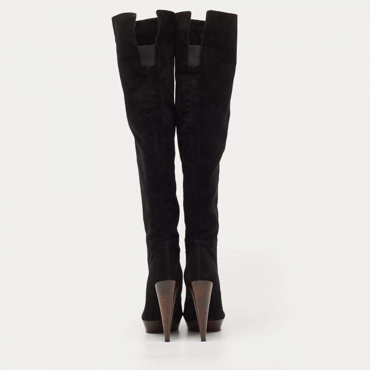 Pre Owned Stuart Weitzman Black Suede Ledyland Knee Length Boots Size 38.5
