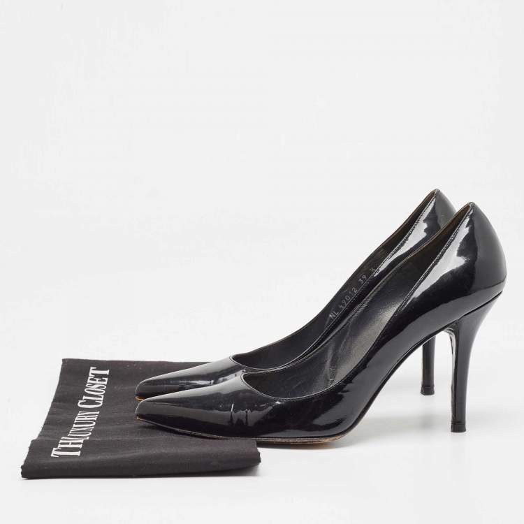 Pre Owned Stuart Weitzman Black Patent Leather Pointed Toe Pumps Size 39.5