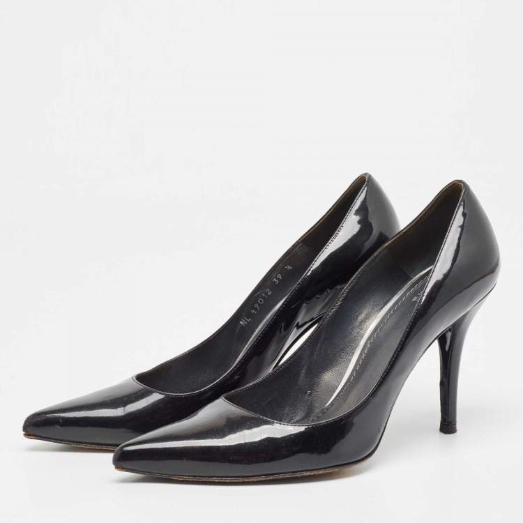 Pre Owned Stuart Weitzman Black Patent Leather Pointed Toe Pumps Size 39.5